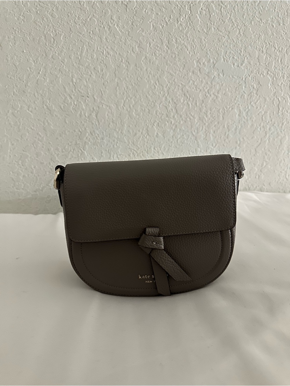 kate spade Olive Brown Pebbled Leather Crossbody Saddle Bag